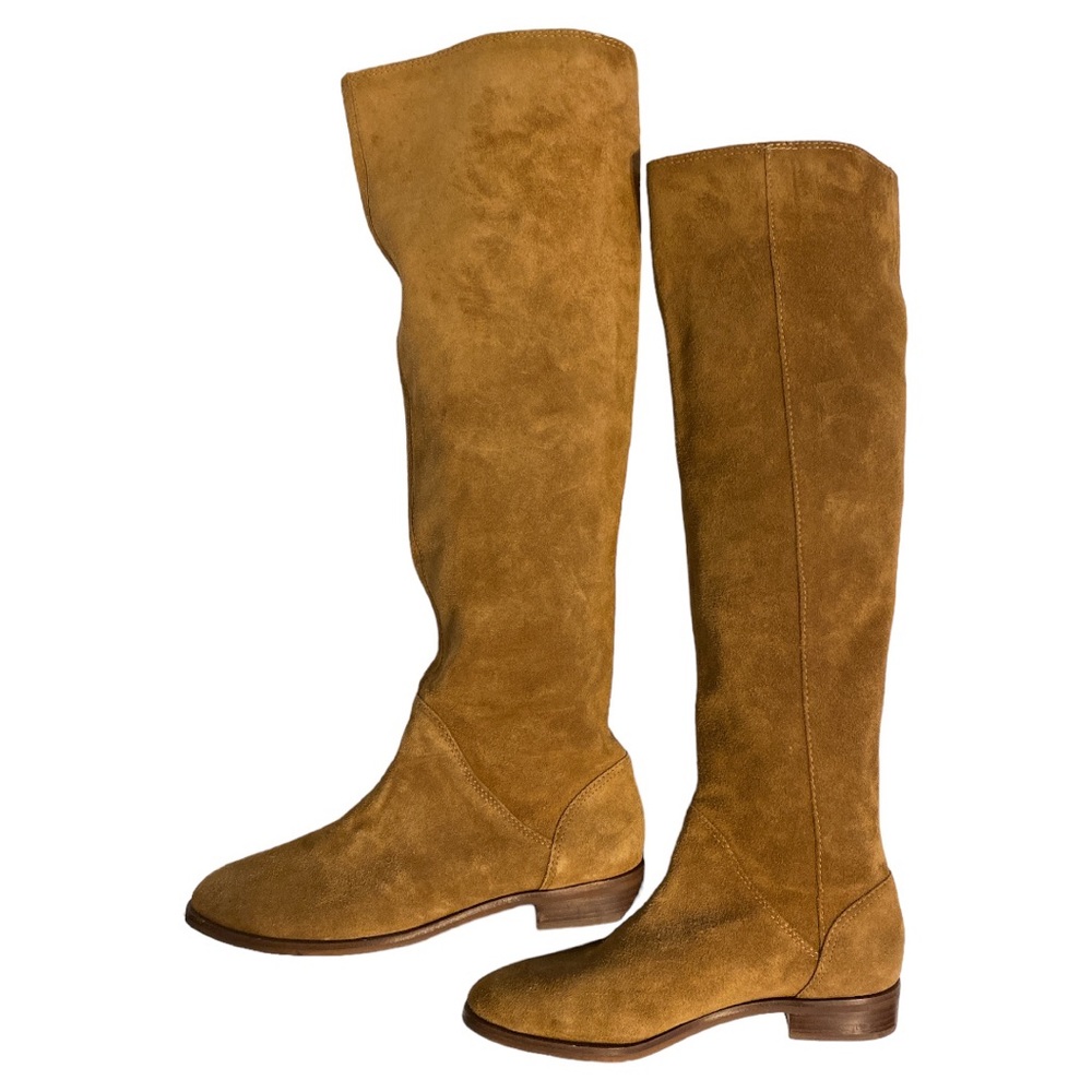 Gianni Bini "Love It" Pull on Suede Leather Boots Knee High Camel Color Size 8